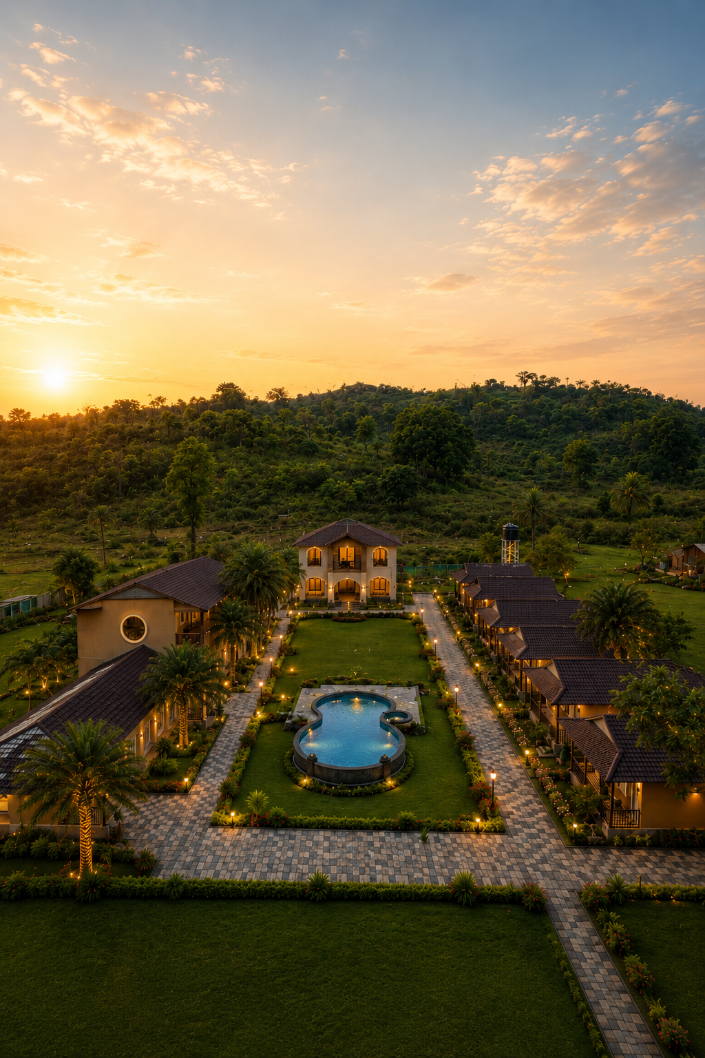 Panoramic Aerial View of Resort & Pool